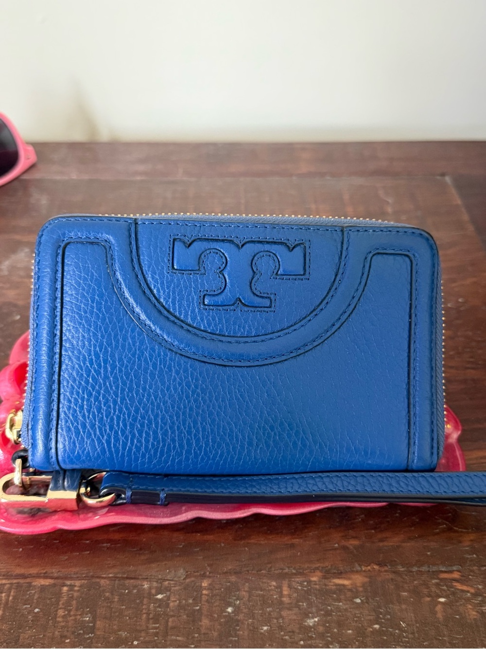 Tory Burch Royal Blue Pebbled Leather Wristlet